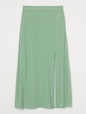 H&M Viscose Green Floral Maxi Skirt with Front Slit